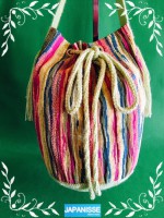 Bolso grande combinación crochet y tela "hippie" verde